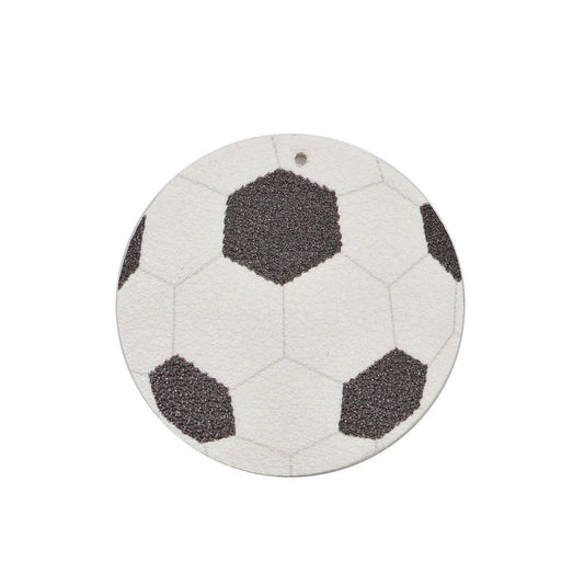 P1078 - 10 pcs. Black and White Soccer Ball Faux Leather Dangle Charms Pendants - Circle - Sports - 45mm (1.775") - Double-Sided