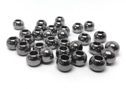 BD364 - 75 pcs Gunmetal Round Acrylic Gumball Bubble Gum Beads - 11mm x 9mm - Hole Size: 5.7mm