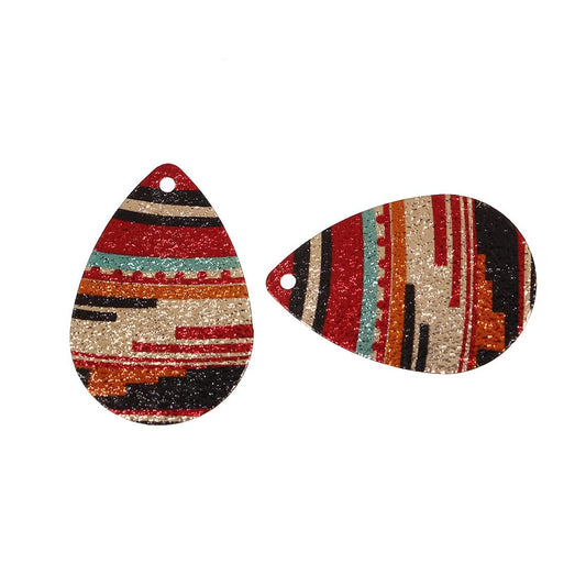 P021 - 10 pcs Gold Plated Multicolor Teardrop Metal Enamel Dangle Charms Pendants - 28mm x 18mm - 1.1" - Taos - Great for Earrings, Dangles!