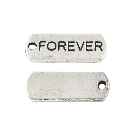P301 - 10 pcs. Antique Silver "Forever" Rectangle Charms Pendants - 21mm X 8mm