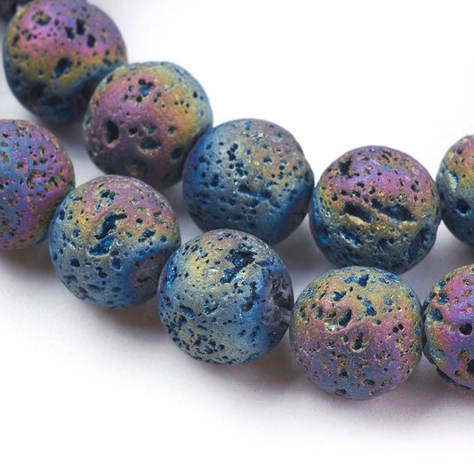 BD415 - 10mm Rainbow Stone Lava Round Beads - 15.7" strand - Hole Size: 1.5mm - Approx. 40 pcs.
