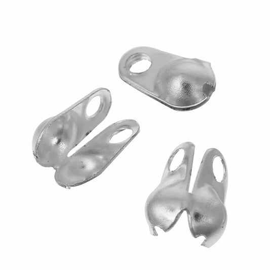 CR018 - 200 pcs. Silver Plated Calotte Calotted Crimp End Tips Caps with Loop - Fit 3.2mm Ball Chains - 8mm x 6mm