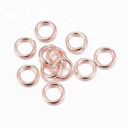 J021A - 20 pcs 304 Stainless Steel Open Jump Rings 6mm - 18 Gauge (1mm Thick) - Rose Gold Plated - High Quality!