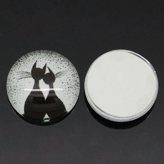 CA107 - 10 pcs Circle Black and White Cat Glass Round Dome Seals Tiles Cabochons - 12mm - Couple