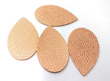 P830 - 10 pcs. Pink Coral and Gold Pebble Faux Leather Dangle Charms Pendants - Elongated Teardrop - 57mm (2.24") - Great for Light Earrings