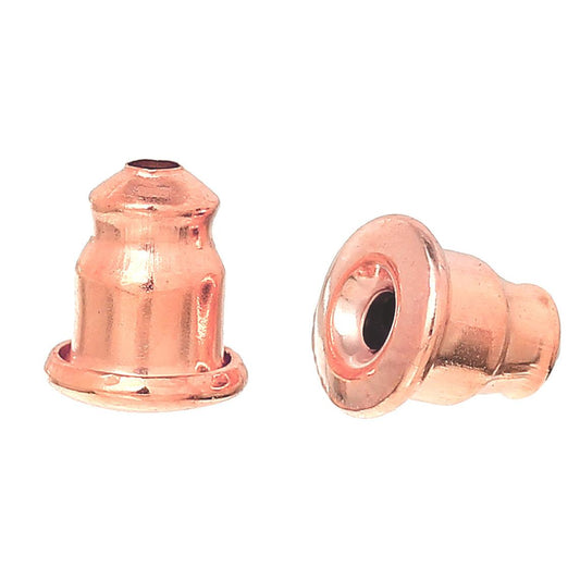 E774 - 200 pcs (100 Pairs) Rose Gold Plated Ear Nuts - 5.5mm x 5mm - Earring Stoppers! - Bullet Design - High Quality! Hole Size: 1mm