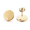 E482 - 10 pcs. (5 pairs) 304 Stainless Steel Golden Earring Posts/Bases/Studs/Settings - 12mm Diameter - Hole Size: 1.8mm
