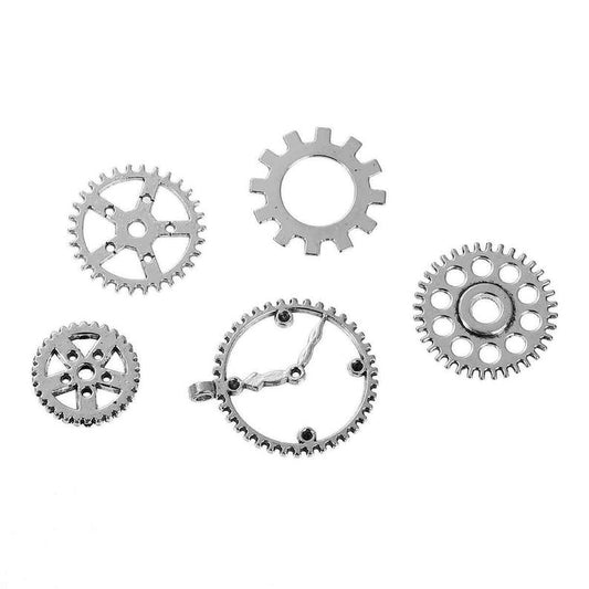 P436 - 20 pcs. Antique Silver Assortment of Steampunk Gears Charms Pendants - 20mm to 34mm