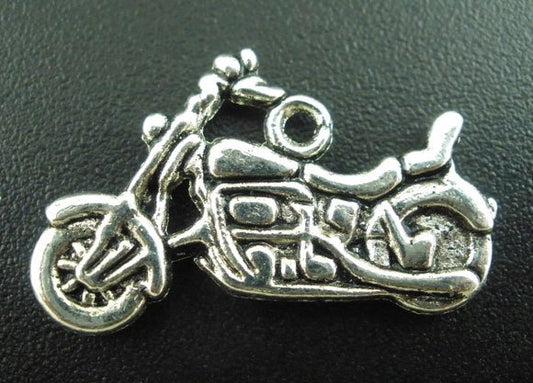 P184 - 10 pcs. Antique Silver Motorcycle Charms Pendants - 24x14mm