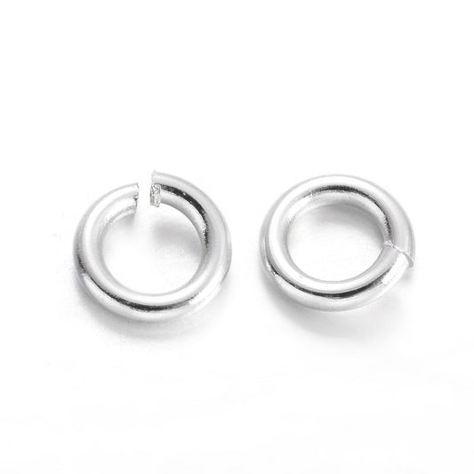 J047 - THICK - 100 pcs Silver Tone Open Jump Rings - 6mm x 1mm - 18 Gauge
