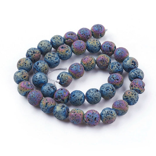 BD415 - 10mm Rainbow Stone Lava Round Beads - 15.7" strand - Hole Size: 1.5mm - Approx. 40 pcs.