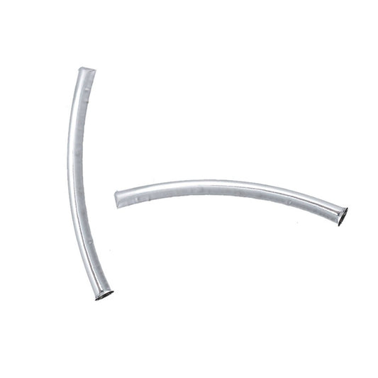 BD555 - 100 pcs. Silver Plated Noodle Tube Long Thin Smooth Curved Beads - 50mm x 5mm (2" x 0.2") - Hole Size: 4.1mm -Made of Copper! High Quality!