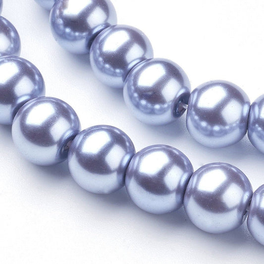 BD591 - 8mm Blue Periwinkle Silver Glass Pearl Imitation Round Beads - 32 inch strand - Approx. 105 beads - Hole Size: 1mm