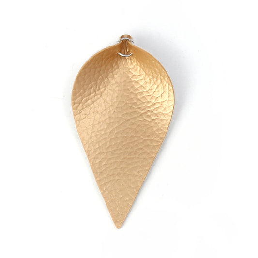 P625 - 10 pcs. Gold Faux Leather Dangle Charms Pendants - Pinch Leaf - Silver Tone Jump Ring - 63mm (2.5") - Great for Light Earrings or Dangles!