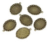 P658 - 10 pcs. Antique Bronze Oval Pendant Picture Photo Frame Bezel Setting Pendants Charms - 25mm x 18mm Glue Pad for Cabochons - 25x18mm