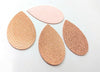 P830 - 10 pcs. Pink Coral and Gold Pebble Faux Leather Dangle Charms Pendants - Elongated Teardrop - 57mm (2.24") - Great for Light Earrings