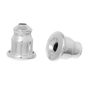 E775B - 1000 pcs (500 Pairs) Silver Plated Ear Nuts - 5.5mm x 5mm - Earring Stoppers! - Bullet Design - High Quality! Hole Size: 1mm