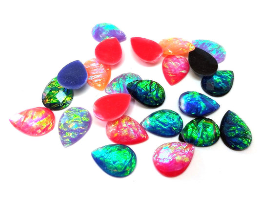 CA652 - 10 pcs Resin Embellishment Teardrop Cabochons - Assortment - Variety Pack - 14x10mm - 14mm x 10mm - 10x14mm - Mosaic Metal Foil