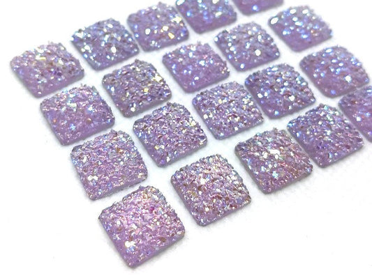 CA799 - 10 pcs Druzy Resin Embellishment Cabochons Purple Multicolor AB - 12mm - Square - Dome Style