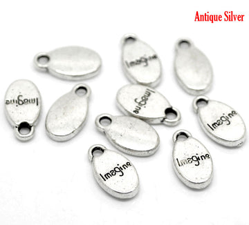 P437 - 50pcs. Antique Silver Imagine Charms Pendants - 15mm x 8mm (5/8"x 3/8")