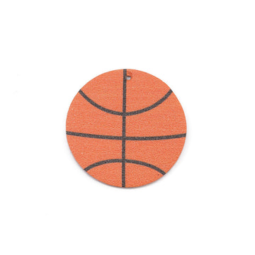 P1079 - 10 pcs. Orange and Black Basketball Ball Faux Leather Dangle Charms Pendants - Circle - Sports - 45mm (1.775") - Double-Sided