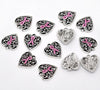 P960 - 20 pcs. Antique Silver Ribbon Pink Rhinestone Breast Cancer Heart Charms Pendants - 16mm x 14mm