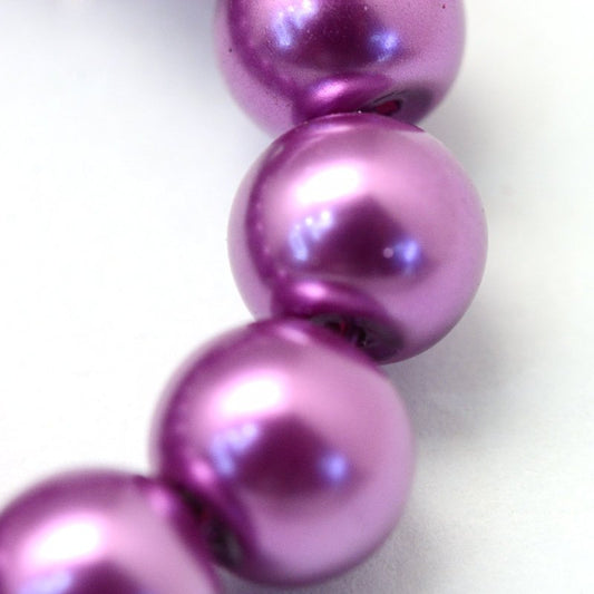 BD118 - 4mm Purple Violet Glass Pearl Imitation Round Beads - 32 inch strand - Approx. 210 beads - Hole Size: 1mm