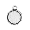 P185 - 10 pcs. Antique Silver Tone Circle Round Bezel Cabochon Pendant Tags Trays - 10mm Glue Pad - 15mm x 12mm - Single Loop
