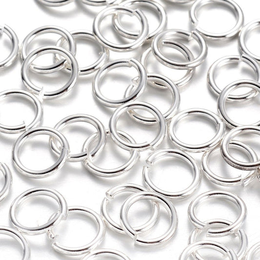 J047 - THICK - 100 pcs Silver Tone Open Jump Rings - 6mm x 1mm - 18 Gauge