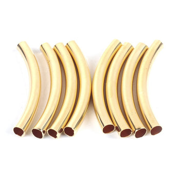 BD556 - 100 pcs. Gold Plated Noodle Tube Long Thin Smooth Curved Beads - 50mm x 5mm (2" x 0.2") - Hole Size: 4.2mm -Made of Copper! High Quality!