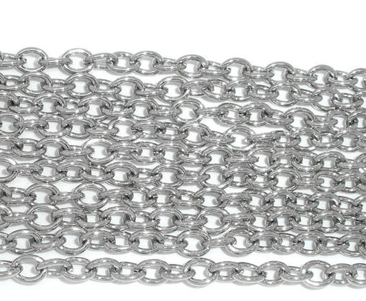 P590 - 10M (32.8 Ft) - Silver Tone Chain Link - 5x3.5mm - 5mm x 3.5mm - Thickness: 0.9mm (19 Gauge)