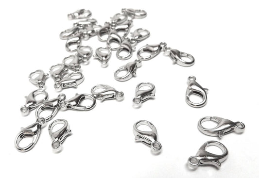 CL038 - 50 pcs. Platinum Silver Tone Lobster Clasps - 14mm X 8mm - Made of Alloy - Claw Clasps - Hole Size: 1.8mm