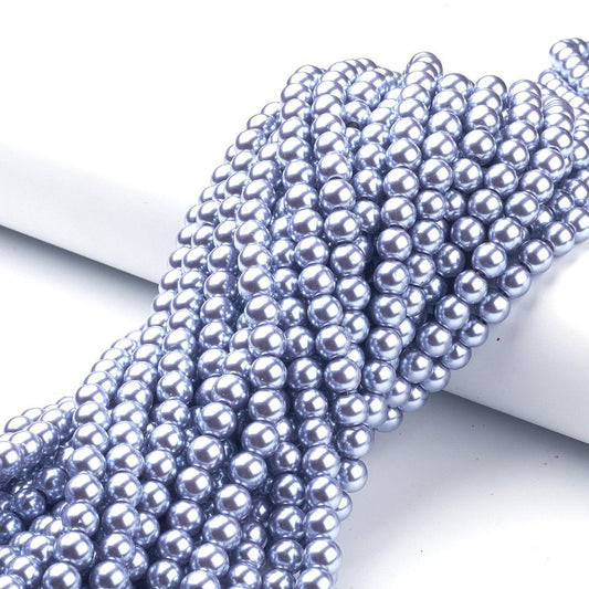 BD591 - 8mm Blue Periwinkle Silver Glass Pearl Imitation Round Beads - 32 inch strand - Approx. 105 beads - Hole Size: 1mm