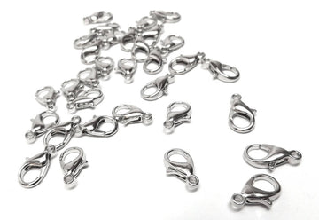CL038A - 100 pcs. Platinum Silver Tone Lobster Clasps - 14mm X 8mm - Made of Alloy - Claw Clasps - Hole Size: 1.8mm