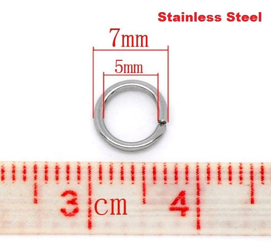 J163A - 100 pcs 304 Stainless Steel Silver Tone Open Jump Rings 7mm - 18 Gauge (1mm Thick) - High Quality - Tarnish Resistant