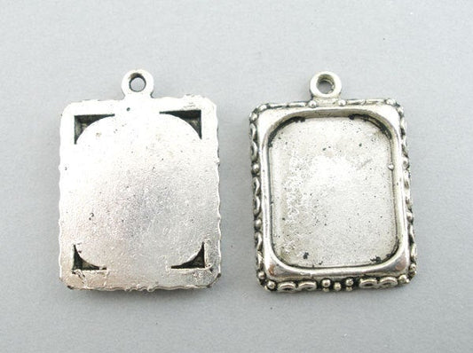 P659 - 10 pcs. Antique Silver Pendant Picture Photo Frame Setting Pendants Charms - 18mm X 21mm - Fits 16mm x 13.5mm Settings
