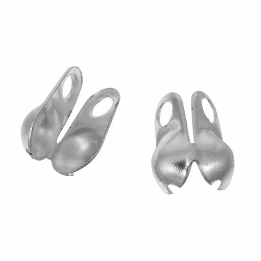 CR018 - 200 pcs. Silver Plated Calotte Calotted Crimp End Tips Caps with Loop - Fit 3.2mm Ball Chains - 8mm x 6mm