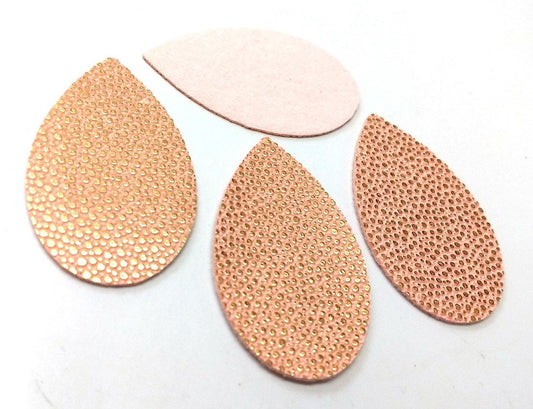 P830 - 10 pcs. Pink Coral and Gold Pebble Faux Leather Dangle Charms Pendants - Elongated Teardrop - 57mm (2.24") - Great for Light Earrings