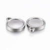 P888 - 10 pcs. 304 Stainless Steel Silver Tone Circle Round Bezel Cabochon Pendant Tags Trays - 12mm Glue Pad - Single Loop - Double Sided