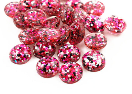 CA221 - 10 pcs Druzy Resin Embellishment Cabochons - 12mm - Glitter Style - Black, Pink and Silver