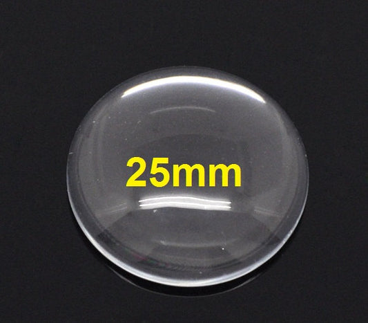 CA301 - 10 pcs. Circle Clear Round Glass Dome Seals Tiles - 25mm (1 in) - 5mm Thick
