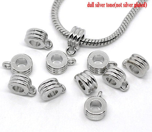 P921 - 30pcs. Silver Tone Dangle Spacer Bails fit European Cords - 12.5mm X 9mm