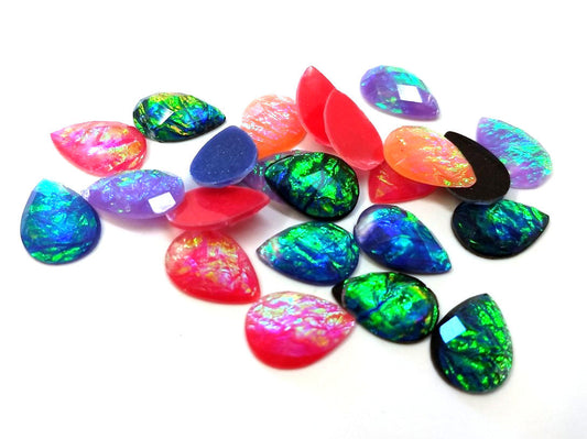 CA652 - 10 pcs Resin Embellishment Teardrop Cabochons - Assortment - Variety Pack - 14x10mm - 14mm x 10mm - 10x14mm - Mosaic Metal Foil