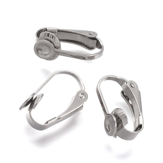 E524 - 10 pcs. 304 Stainless Steel Earring Clips Settings Lever Back - 16mm x 10mm - Great for Non-pierced Unpierced Ears