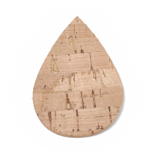 P141- 10 pcs. Cork Style Faux Leather Dangle Charms Pendants - Teardrop - 70mm (2.76") - Great for Light Earrings or Dangles! Double-Sided