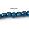 BD365 - 65 pcs. - 6mm Blue Multicolor Hematite Faceted Round Beads - 15 6/8 inch strand (40cm) - 0.8mm Hole Size - Grade A