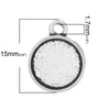 P185 - 10 pcs. Antique Silver Tone Circle Round Bezel Cabochon Pendant Tags Trays - 10mm Glue Pad - 15mm x 12mm - Single Loop