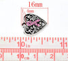 P960 - 20 pcs. Antique Silver Ribbon Pink Rhinestone Breast Cancer Heart Charms Pendants - 16mm x 14mm