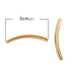 BD556 - 100 pcs. Gold Plated Noodle Tube Long Thin Smooth Curved Beads - 50mm x 5mm (2" x 0.2") - Hole Size: 4.2mm -Made of Copper! High Quality!