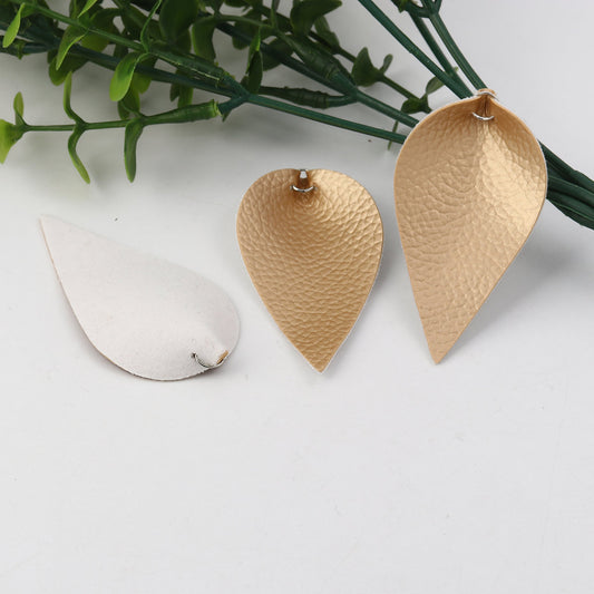 P625 - 10 pcs. Gold Faux Leather Dangle Charms Pendants - Pinch Leaf - Silver Tone Jump Ring - 63mm (2.5") - Great for Light Earrings or Dangles!